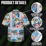 Hi Vis Hawaiian Shirt Reflective Tapes Blue Custom Name And Image Safety Workwear For Workers, Truckers, Operators, Company, Pet Lovers