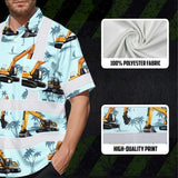 Hi Vis Hawaiian Shirt Reflective Tapes Blue Excavator Custom Name Safety Workwear For Workers, Truckers, Operators