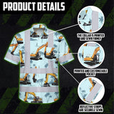 Hi Vis Hawaiian Shirt Reflective Tapes Blue Excavator Custom Name Safety Workwear For Workers, Truckers, Operators