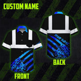 Hi Vis Hawaiian Shirt Reflective Tapes Blue Flag Tie Dye Custom Name Safety Workwear For Workers, Runners, Cyclists