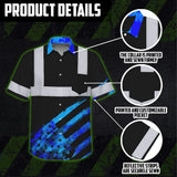 Hi Vis Hawaiian Shirt Reflective Tapes Blue Flag Tie Dye Custom Name Safety Workwear For Workers, Runners, Cyclists