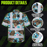 Hi Vis Hawaiian Shirt Reflective Tapes Blue Flower Skull Boat Custom Name Safety Workwear For Workers, Truckers, Operators