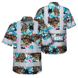 Hi Vis Hawaiian Shirt Reflective Tapes Blue Flower Skull Boat Custom Name Safety Workwear For Workers, Truckers, Operators
