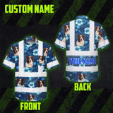 Hi Vis Hawaiian Shirt Reflective Tapes Blue Flowers Custom Name And Image Safety Workwear For Workers, Truckers, Operators, Company, Pet Lovers
