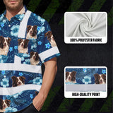 Hi Vis Hawaiian Shirt Reflective Tapes Blue Flowers Custom Name And Image Safety Workwear For Workers, Truckers, Operators, Company, Pet Lovers