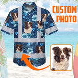 Hi Vis Hawaiian Shirt Reflective Tapes Blue Flowers Custom Name And Image Safety Workwear For Workers, Truckers, Operators, Company, Pet Lovers