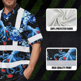 Hi Vis Hawaiian Shirt Reflective Tapes Blue Flowers Octopus Custom Name Safety Workwear For Workers, Truckers, Operators, Company