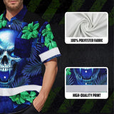Hi Vis Hawaiian Shirt Reflective Tapes Blue Green Skull Flower Custom Name Safety Workwear For Workers, Truckers, Operators