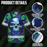 Hi Vis Hawaiian Shirt Reflective Tapes Blue Green Skull Flower Custom Name Safety Workwear For Workers, Truckers, Operators