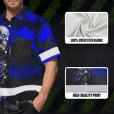 Hi Vis Hawaiian Shirt Reflective Tapes Blue Grey Neon Skull Custom Name Safety Workwear For Workers, Truckers, Operators