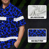 Hi Vis Hawaiian Shirt Reflective Tapes Blue Leopard Custom Name Safety Workwear For Workers, Truckers, Operators