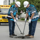 Hi Vis Hawaiian Shirt Reflective Tapes Blue Native Custom Name Safety Workwear For Workers, Truckers, Operators