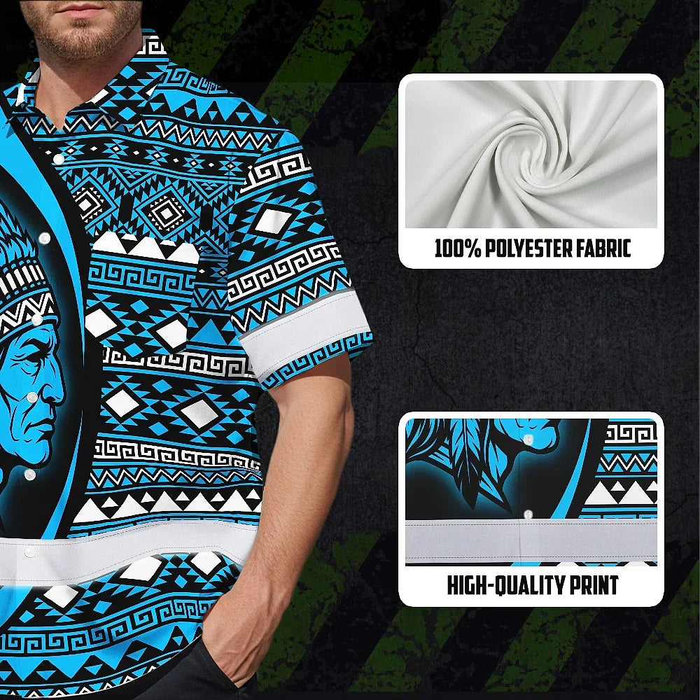 Hi Vis Hawaiian Shirt Reflective Tapes Blue Native Custom Name Safety Workwear For Workers, Truckers, Operators