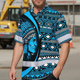 Hi Vis Hawaiian Shirt Reflective Tapes Blue Native Custom Name Safety Workwear For Workers, Truckers, Operators