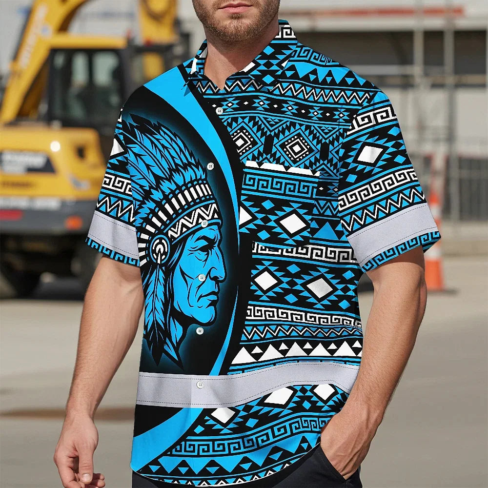 Hi Vis Hawaiian Shirt Reflective Tapes Blue Native Custom Name Safety Workwear For Workers, Truckers, Operators