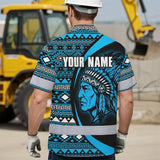 Hi Vis Hawaiian Shirt Reflective Tapes Blue Native Custom Name Safety Workwear For Workers, Truckers, Operators
