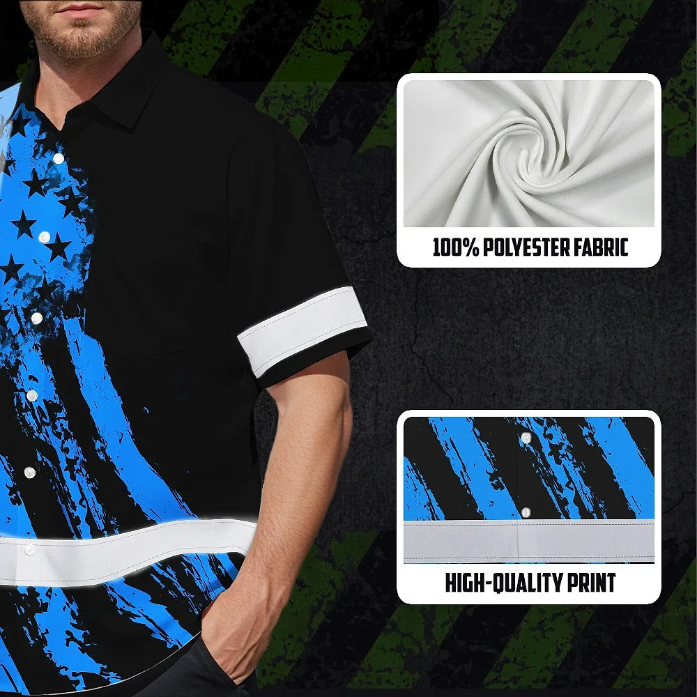 Hi Vis Hawaiian Shirt Reflective Tapes Blue Neon And Black US Flag