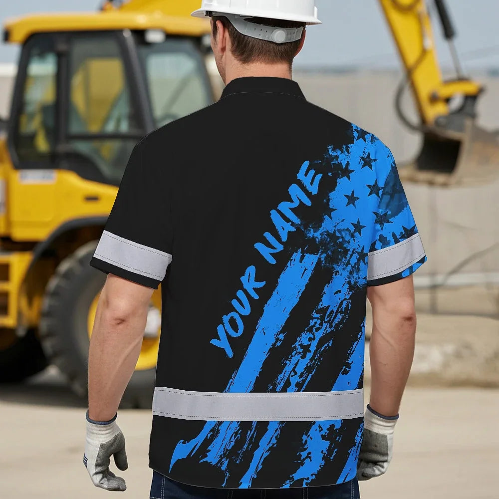 Hi Vis Hawaiian Shirt Reflective Tapes Blue Neon And Black US Flag