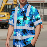 Hi Vis Hawaiian Shirt Reflective Tapes Blue Neon Flowers 4 Custom Name
