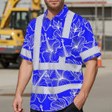 Choose Pack Hi Vis Hawaiian Shirt Reflective Tapes Orange Neon And Yellow Flowers Custom Name Safety Workwear For Workers, Truckers, Operators