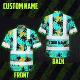 Hi Vis Hawaiian Shirt Reflective Tapes Blue Neon Flowers Custom Name Safety Workwear For Truckers, Operators