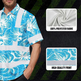 Hi Vis Hawaiian Shirt Reflective Tapes Blue Neon Flowers Custom Name Safety Workwear For Workers, Truckers, Operators
