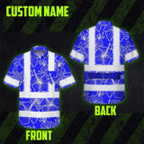 Choose Pack Hi Vis Hawaiian Shirt Reflective Tapes Orange Neon And Yellow Flowers Custom Name Safety Workwear For Workers, Truckers, Operators