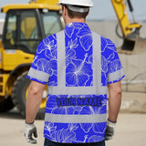 Choose Pack Hi Vis Hawaiian Shirt Reflective Tapes Orange Neon And Yellow Flowers Custom Name Safety Workwear For Workers, Truckers, Operators