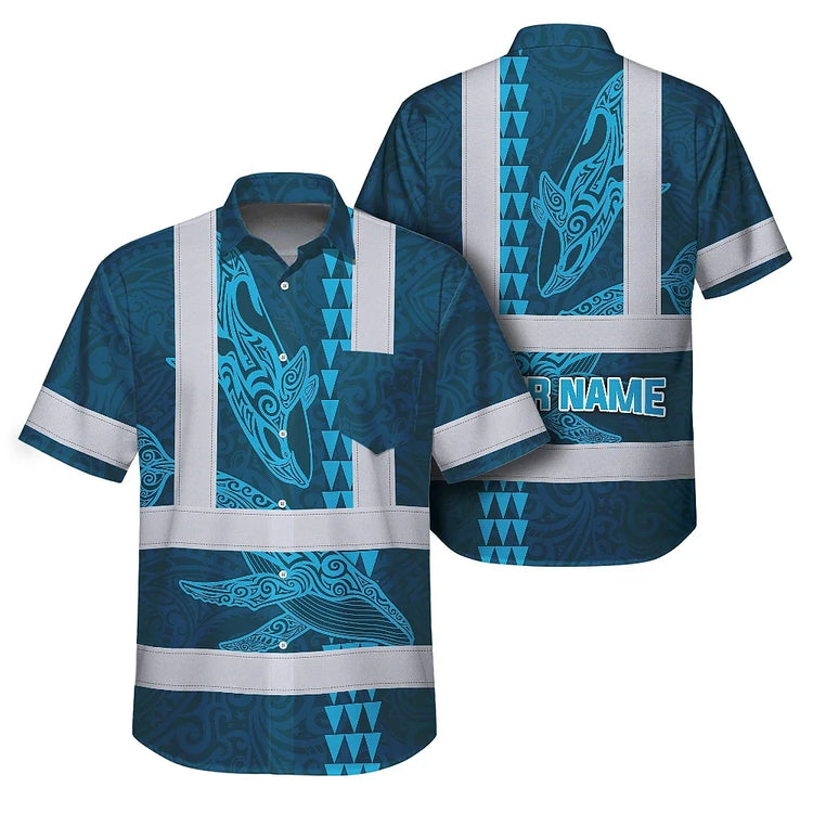 Blue Neon Flowers Whale Hi-Vis Hawaiian Shirt