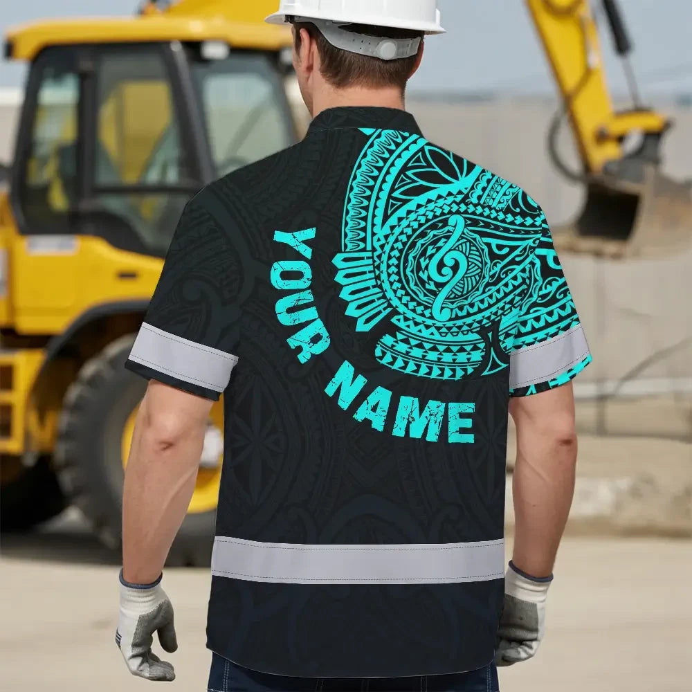 Hi Vis Hawaiian Shirt Reflective Tapes Blue Neon Hawaii 2 Custom Name