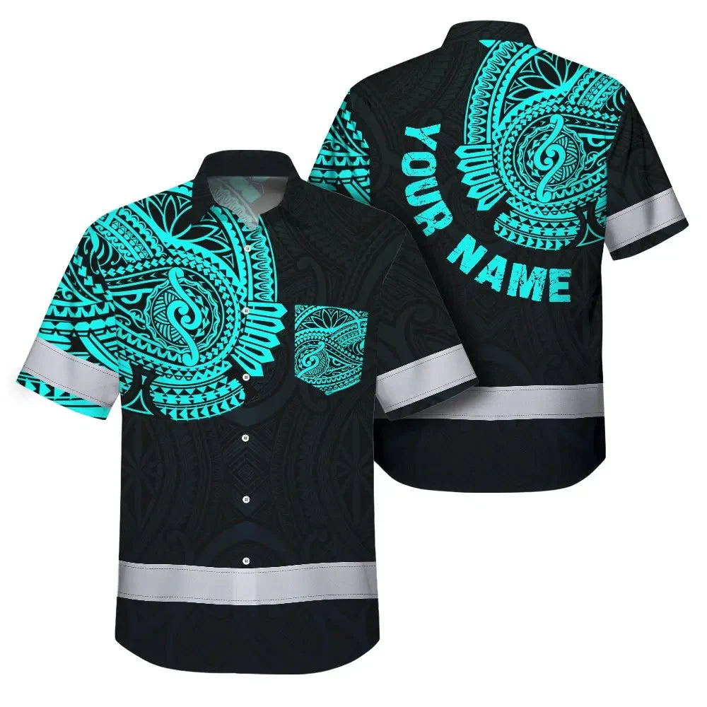 Hi Vis Hawaiian Shirt Reflective Tapes Blue Neon Hawaii 2 Custom Name