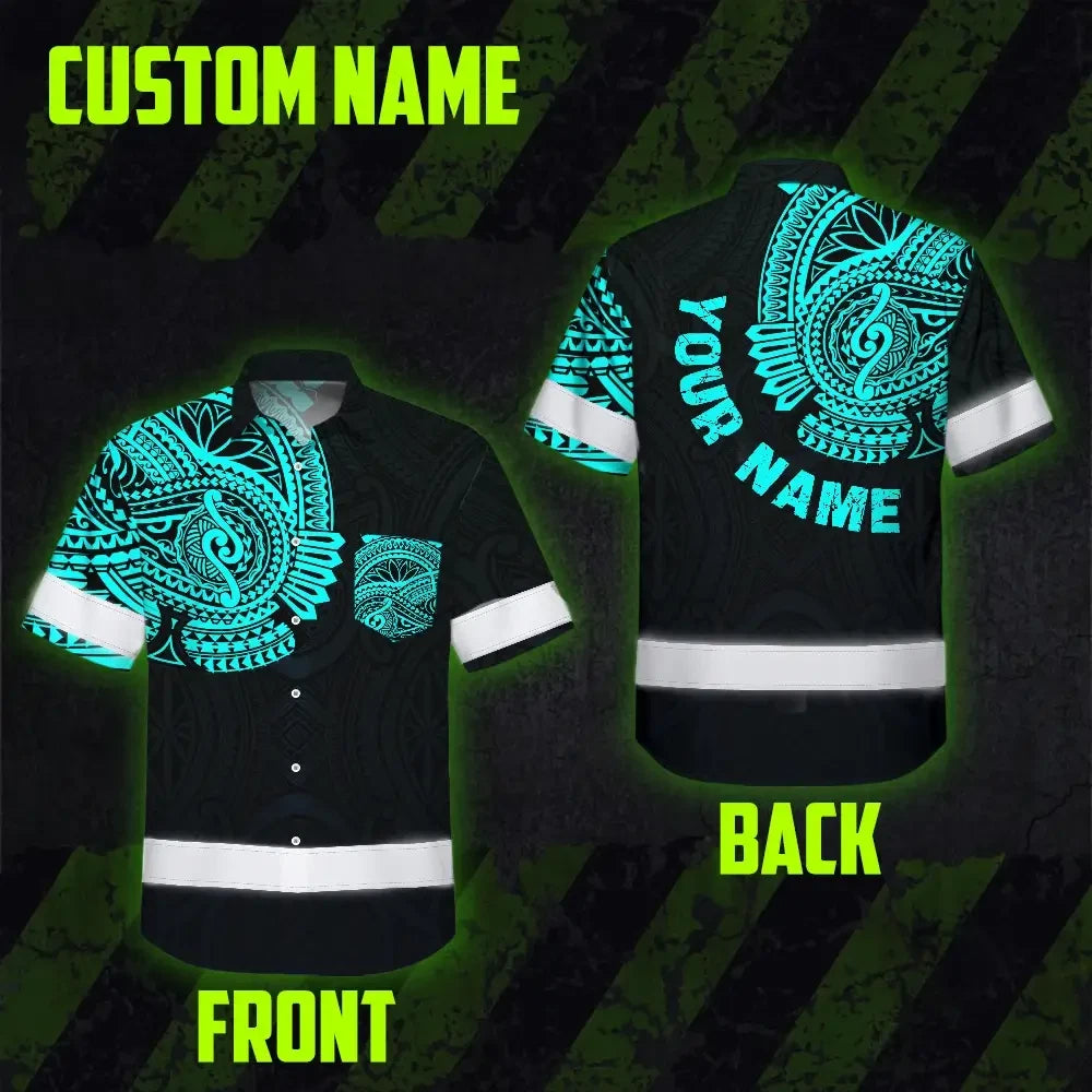 Hi Vis Hawaiian Shirt Reflective Tapes Blue Neon Hawaii 2 Custom Name