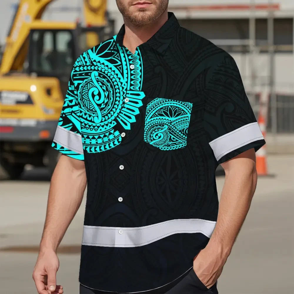 Hi Vis Hawaiian Shirt Reflective Tapes Blue Neon Hawaii 2 Custom Name