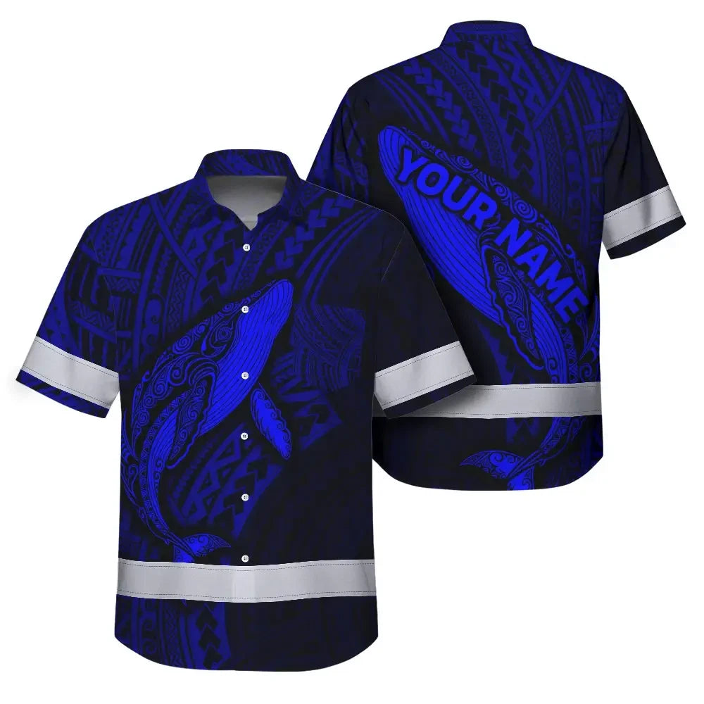 Hi Vis Hawaiian Shirt Reflective Tapes Blue Neon Hawaii Whale Custom Name