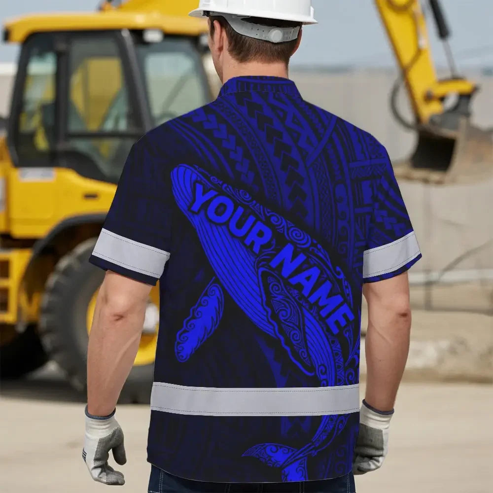 Hi Vis Hawaiian Shirt Reflective Tapes Blue Neon Hawaii Whale Custom Name