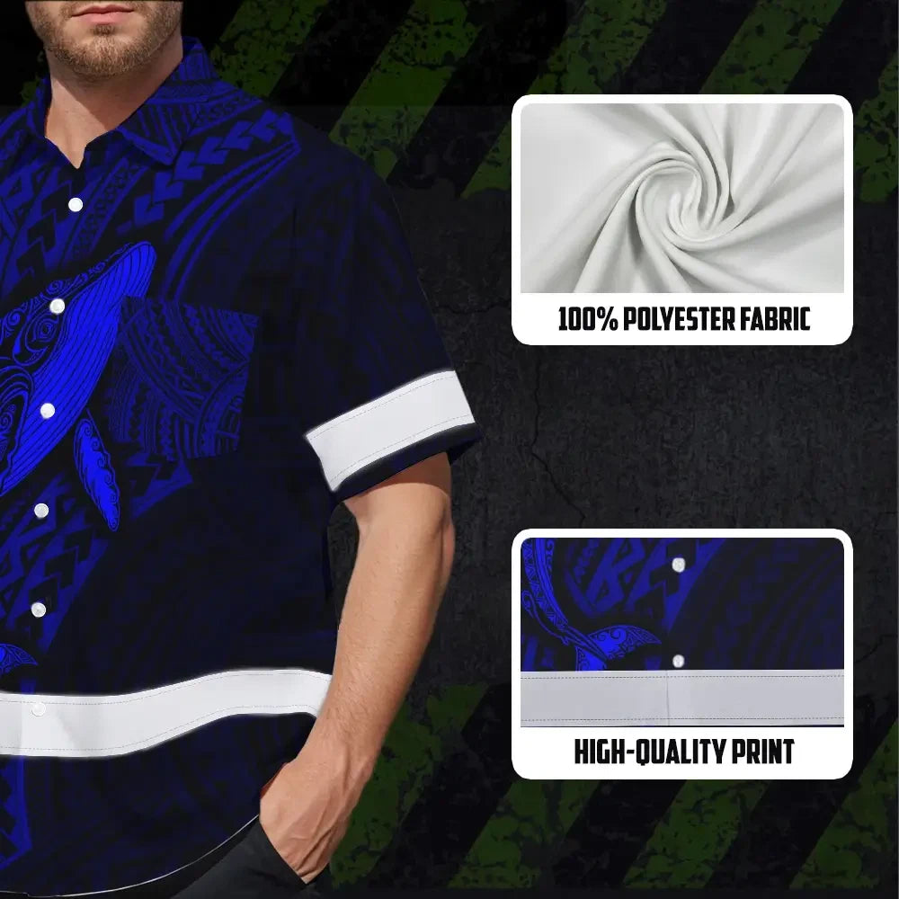 Hi Vis Hawaiian Shirt Reflective Tapes Blue Neon Hawaii Whale Custom Name