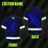 Hi Vis Hawaiian Shirt Reflective Tapes Blue Neon Hawaii Whale Custom Name