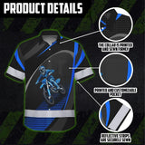 Hi Vis Hawaiian Shirt Reflective Tapes Blue Neon Motobike Custom Name Safety Workwear For Bikers, Workers, Truckers, Operators