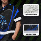Hi Vis Hawaiian Shirt Reflective Tapes Blue Neon Motobike Custom Name Safety Workwear For Bikers, Workers, Truckers, Operators