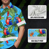Hi Vis Hawaiian Shirt Reflective Tapes Blue Neon Parrot Hawaii Custom Name Safety Workwear For Workers, Truckers, Operators