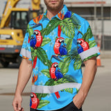 Hi Vis Hawaiian Shirt Reflective Tapes Blue Neon Parrot Hawaii Custom Name Safety Workwear For Workers, Truckers, Operators