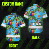 Hi Vis Hawaiian Shirt Reflective Tapes Blue Neon Parrot Hawaii Custom Name Safety Workwear For Workers, Truckers, Operators