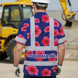 Hi Vis Hawaiian Shirt Reflective Tapes Blue Neon Pink Flowers Custom Name