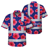 Hi Vis Hawaiian Shirt Reflective Tapes Blue Neon Pink Flowers Custom Name