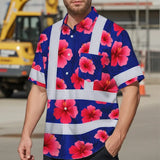 Hi Vis Hawaiian Shirt Reflective Tapes Blue Neon Pink Flowers Custom Name