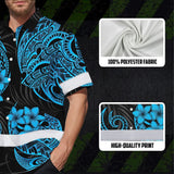 Hi Vis Hawaiian Shirt Reflective Tapes Blue Neon Polynesian Custom Name Safety Workwear For Workers, Truckers, Operators