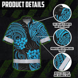 Hi Vis Hawaiian Shirt Reflective Tapes Blue Neon Polynesian Custom Name Safety Workwear For Workers, Truckers, Operators