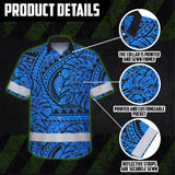 Hi Vis Hawaiian Shirt Reflective Tapes Blue Neon Polynesian Tribal Custom Name Safety Workwear For Workers, Truckers, Operators