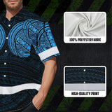 Hi Vis Hawaiian Shirt Reflective Tapes Blue Neon Polynesian Tribal Custom Name Safety Workwear For Workers, Truckers, Operators