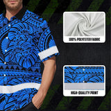 Hi Vis Hawaiian Shirt Reflective Tapes Blue Neon Polynesian Tribal Custom Name Safety Workwear For Workers, Truckers, Operators